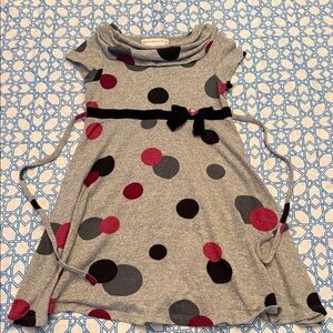 Sweet Heart Rose Girls Gray Dress with Red and Black Polka Dots